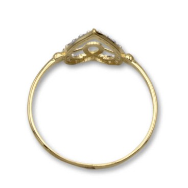Sortija de oro corazón calado bicolor circonitas