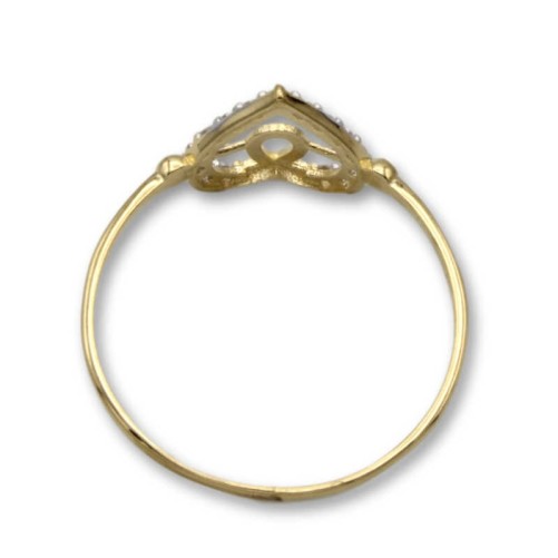 Sortija de oro corazón calado bicolor circonitas