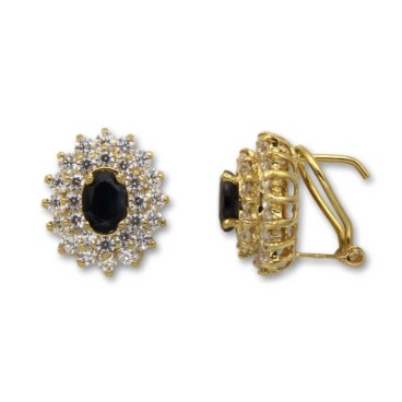 Pendiente de oro con circonitas y zafiro