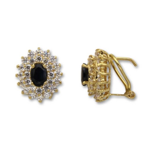 Pendiente de oro con circonitas y zafiro