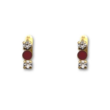 Pendiente de oro dos circonitas y piedra color coral 1ª postura