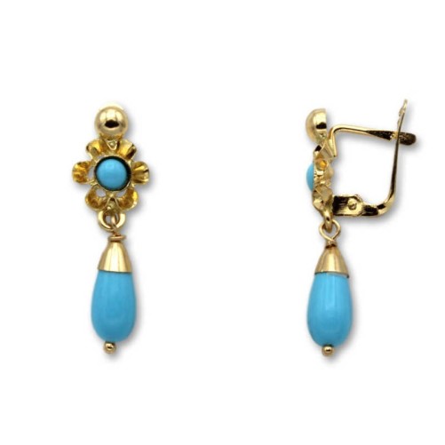 Pendiente de oro arquillo color turquesa lágrima 1ª postura