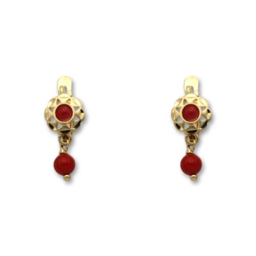 Pendiente de oro cubana color coral bola 1ª postura