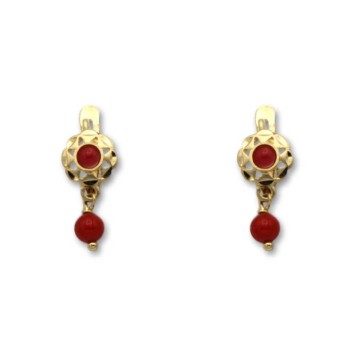 Pendiente de oro cubana color coral bola 1ª postura