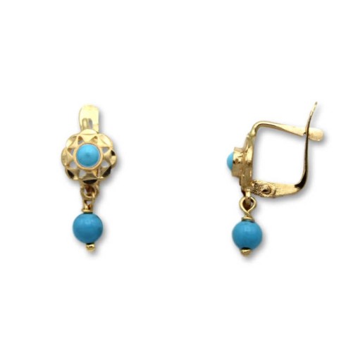 Pendiente de oro cubana color turquesa bola 1ª postura