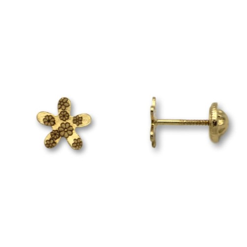 Pendiente de oro flor grabada con laser