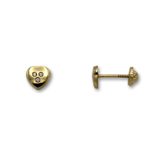 Pendiente de oro de corazon con piedras pequeño