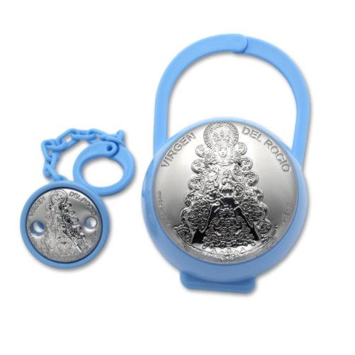 Set de pinza y guarda chupete Virgen del Rocio celeste