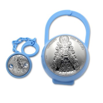 Set de pinza y guarda chupete Virgen del Rocio celeste