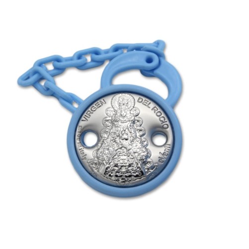 Set de pinza y guarda chupete Virgen del Rocio celeste