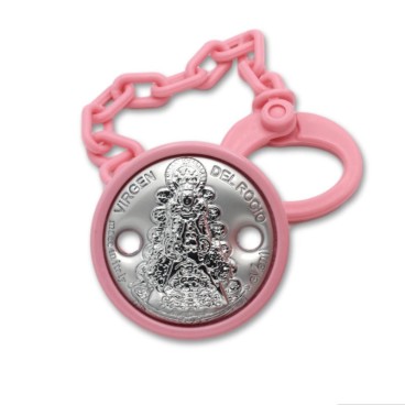 Set de pinza y guarda chupete Virgen del Rocio rosa