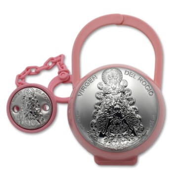 Set de pinza y guarda chupete Virgen del Rocio rosa