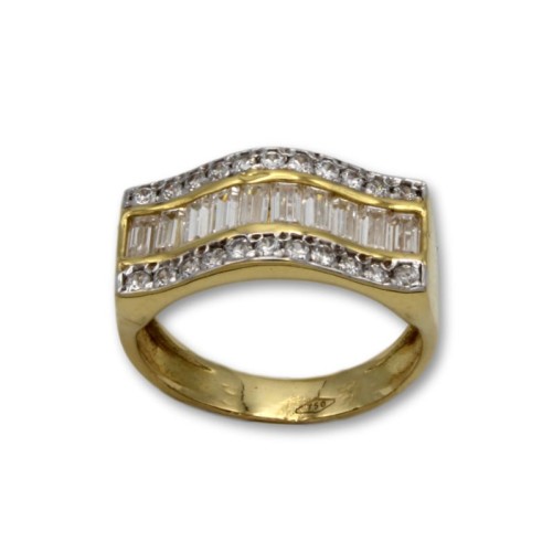Sortija de oro con circonitas en baguet y pavé