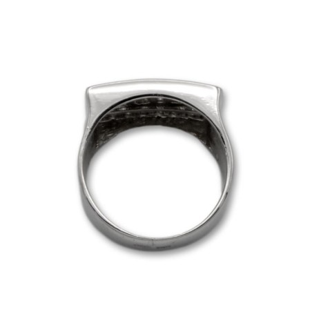 Sortija en oro blanco rectangular con grecas