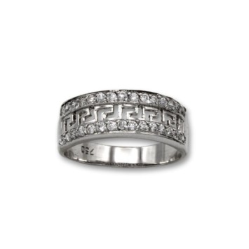 Sortija de oro blanco con grecas caladas