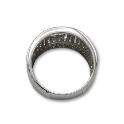 Sortija de oro blanco con grecas con circonitas