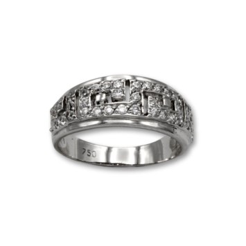 Sortija de oro blanco con grecas con circonitas pequeña