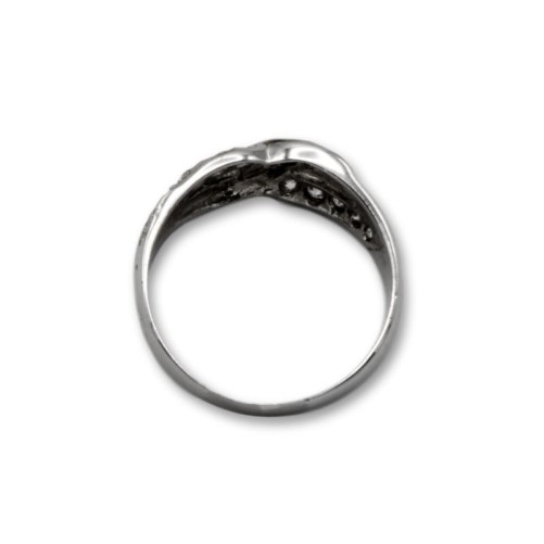 Sortija de oro blanco del infinito con grecas