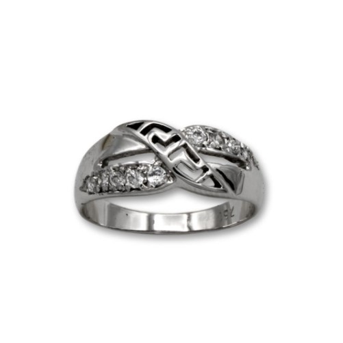 Sortija de oro blanco del infinito con grecas