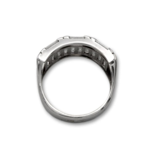 Sortija de oro blanco con tres lineas con circonitas