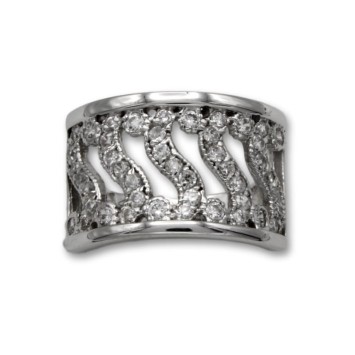 Sortija de oro blanco con ondas y circonitas