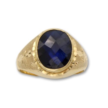 Sello de oro ovalado con tallas y zafiro