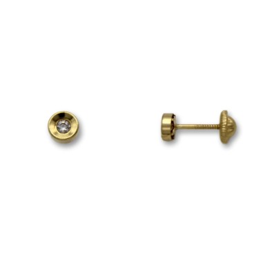 Pendiente de oro con forma de boton en relieve 4mm