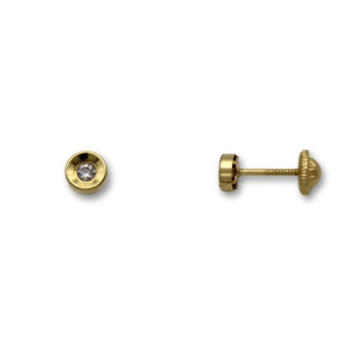 Pendiente de oro con forma de boton en relieve 4mm