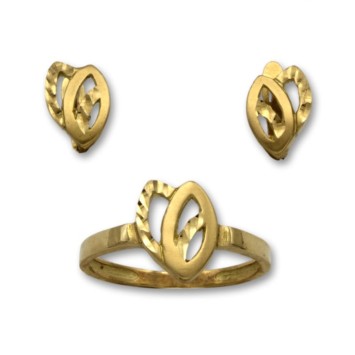 Juego de comunion en oro con forma de hoja