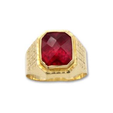 Sello de oro rectangular con tallas  estrellas y rubí