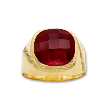 sello de oro cuadrado con talla y rubí