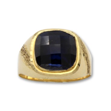 sello de oro cuadrado con talla y zafiro