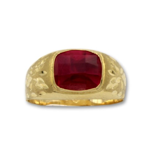 Sello de oro rectangular con forma de televisor, con tallas y rubí