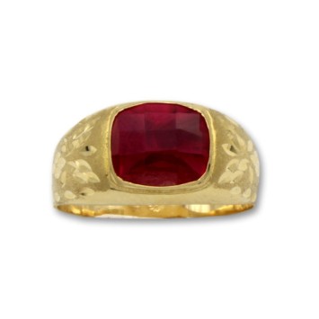 Sello de oro rectangular con forma de televisor, con tallas y rubí