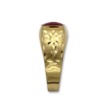 Sello de oro rectangular con forma de televisor, con tallas y rubí