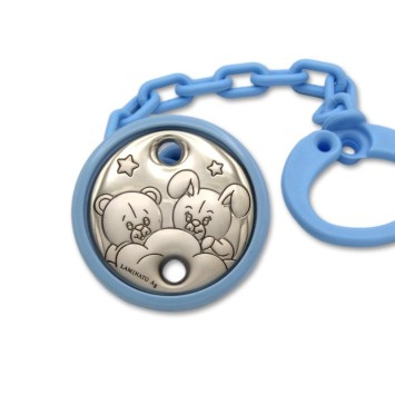 Pinza para chupete oso con conejo, nubes y estrellas