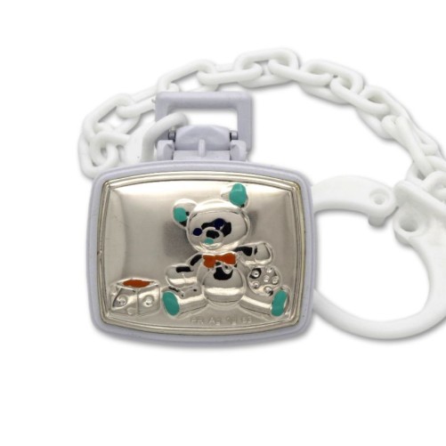 Pinza para chupete de oso jugando blanca