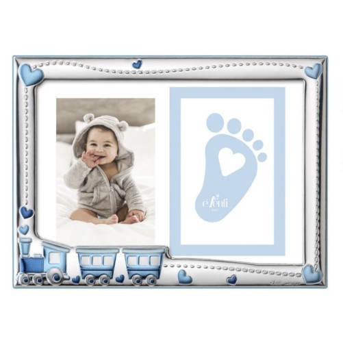 Marco de foto infantil para huellas tren celeste