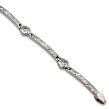 Pulsera de oro blanco con circonitas y flores