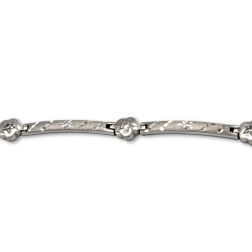 Pulsera de oro blanco con circonitas y flores