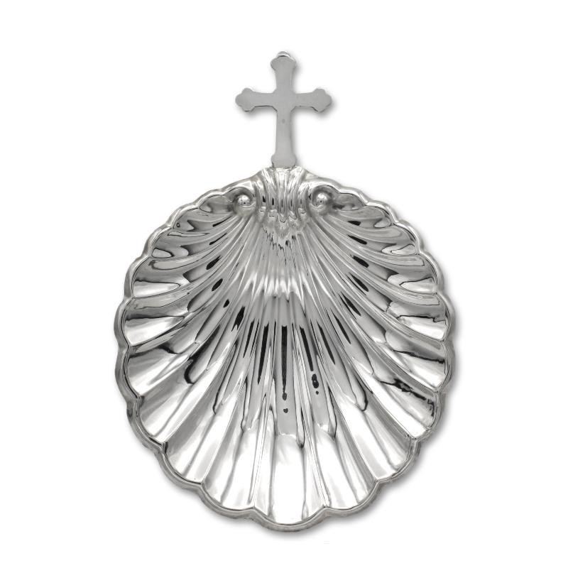 Concha para bautismo en plata de ley con cruz