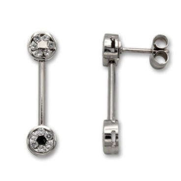 Pendiente largo de oro blanco tramo liso y circonitas