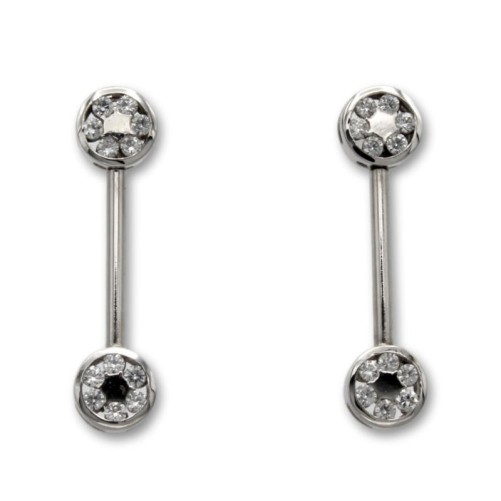 Pendiente largo de oro blanco tramo liso y circonitas