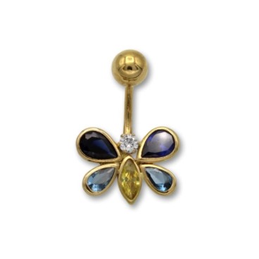 Piercing de ombligo en oro con forma de mariposa