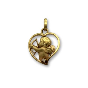 Colgante de oro corazon con cupido