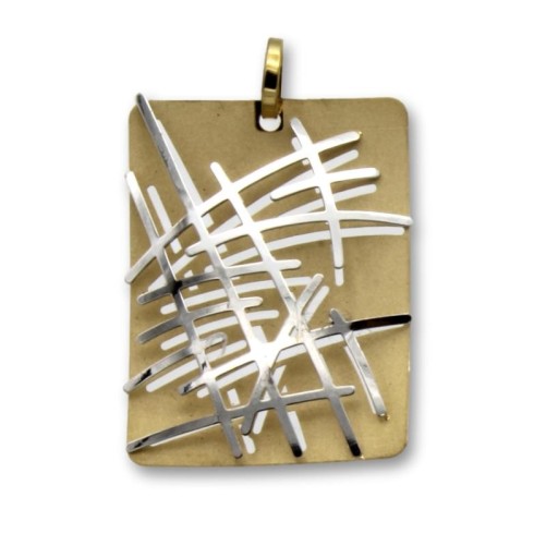 Colgante de oro bicolor con forma rectangular