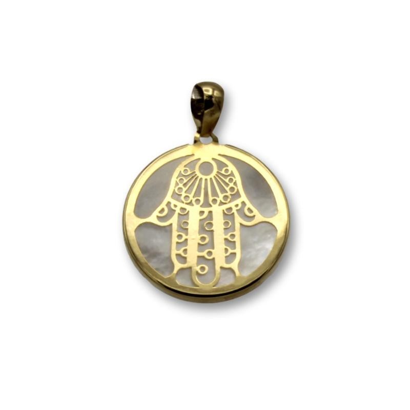 Colgante de oro y nacar mano de fátima