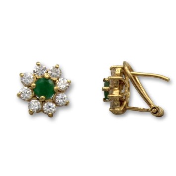 Juego de oro con flor de circonitas y esmeralda