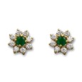Juego de oro con flor de circonitas y esmeralda