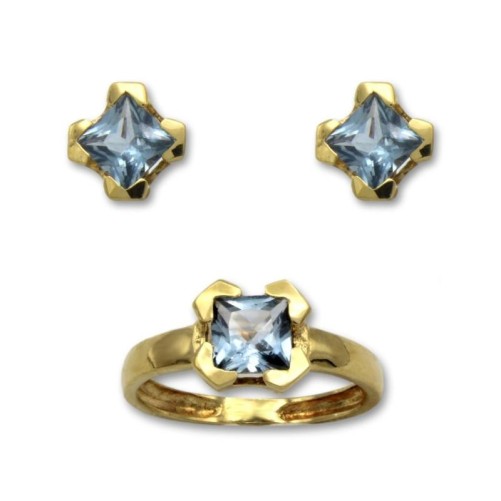 Juego de oro y aguamarina cuadrada